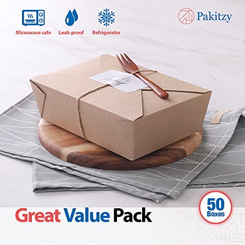 image for PAKITZY - #3, 71 oz. Take Out Containers Folded Top Kraft Paper Food B