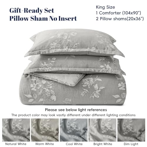 Image of PHF Cotton Jacquard Comforter Set King, Soft Breathable, Grey