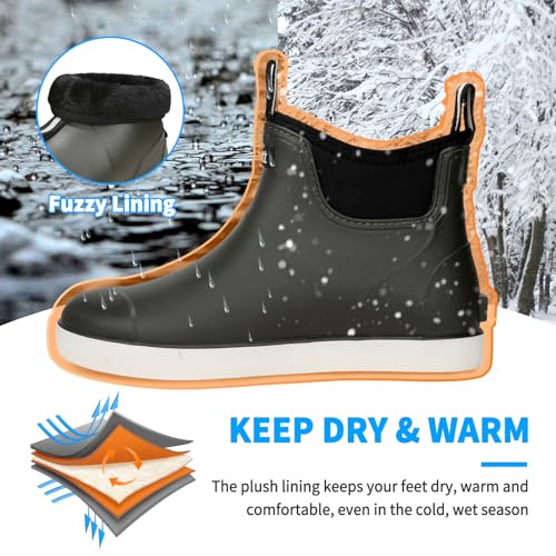 Image of Mens Deck Boots, Saltwater Fishing Booties Rubber Waterproof Ankle Rain Boots, High-performance Footwear Chelsea Boots for Gardening Fishing Boating Camping Sailing