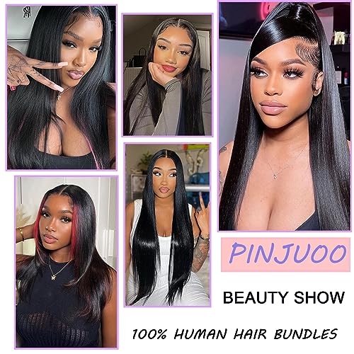 Pinjuoo Peruvian Hair Bundles 14 16 18 20 Inch 4 Straight Bundles Human Hair 100% Unprocessed Raw Virgin Hair Bundles Weave Natural Black Bundles Human Hair Extensions For Women thumb #5