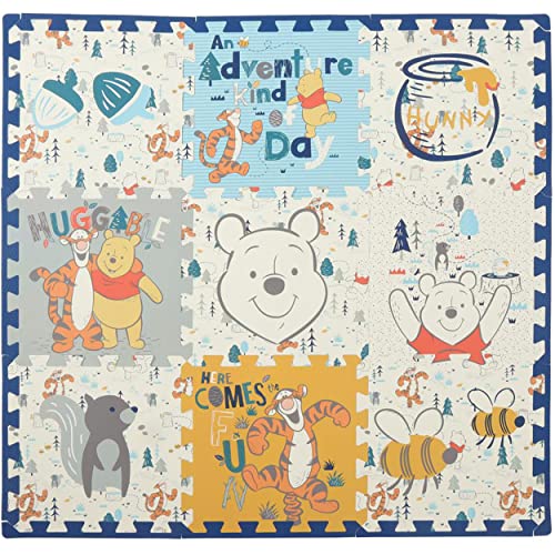 Image of Disney Winnie The Pooh EVA Foam Mat, Winter Prairie Interlocking Flooring Tiles, Yellow, 36 x 36 Inches