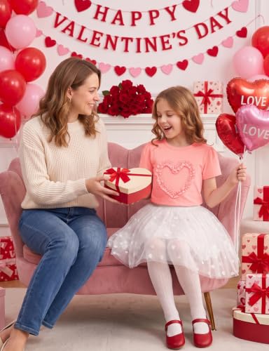 Image of Noomelfish Girls Ruffle Heart T-Shirts Cute Short Sleeve Tee Tops (3-12 Years)