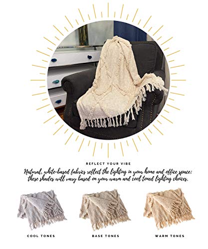 Lr Home Soft Luxury Handmade Boho Farmhouse Diamond Throw Blanket With Fringe, 50" X 60", Natural #TOP5