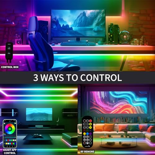 Image of 20FT LED Strip Lights COB Smart IC, 24V RGB LED Lights for Bedroom with RF Remote Smart App Button Controller Music Sync Color Changing Strip Lights for Game Room Kitchen Cabinet Lighting