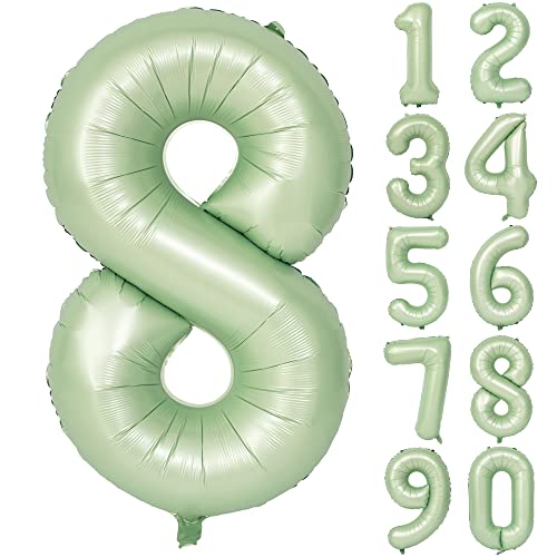 Image of 40 In Olive Green Number Balloons 8 Giant Helium Foil Mylar Green Balloon | Birthday Party Decorations Suitable For Boys' And Girls' Birthday Parties Anniversary celebration digital 8