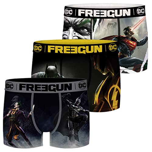 FREEGUN DC Comics Herren Boxershorts 3er Pack Batman Superman Justice League Superhelden Druck S M L XL XXL, Größe:S, Farbe:Motivmix 5