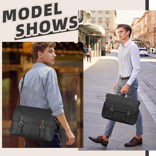 Bolso Messenger de Cuero para Hombre 15.6 Pulgadas miniatura 2