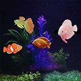 donau 4Pcs Glowing Silicone Fake Clownfish Aquarium Ornament Lifelike Tropical Fish Glow in The Dark Fish Tank Decoration