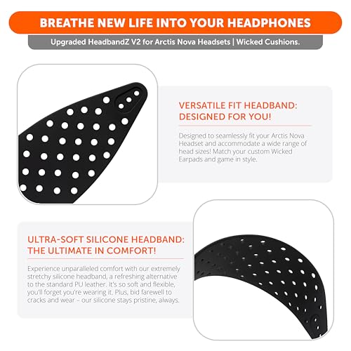 Image of WC HeadbandZ Arctis Nova V2 - Upgraded Wide Silicone Headband Compatible with Arctis Nova Headsets by Wicked Cushions | Wider Weight-Distributing Design, Softer Flexible Silicone | Black