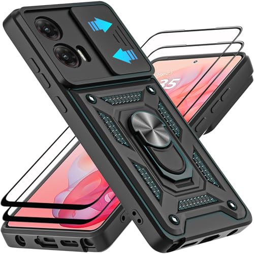 AKINIK Funda para Motorola Moto G Stylus 5G 2024, con protector de pantalla de vidrio templado [2 piezas] y cubierta para cámara deslizante, anillo de rotación de 360° [grado militar] funda (negro)