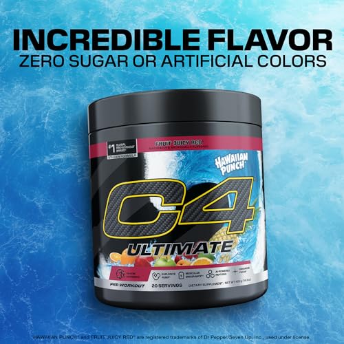 Image of C4 Ultimate Pre Workout Powder - Sugar Free Preworkout Energy Supplement for Men & Women - 300mg Caffeine + TeaCrine + Dynamine + Creatine - Hawaiian Punch Fruit Juicy Red, 20 Servings