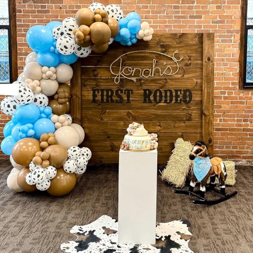 Image of Blue Cow Print Balloons - Western Cowboy Baby Shower Decorations, Light Blue & Brown Cow Latex Balloons for Farm Animal Theme Birthday Party Supplies