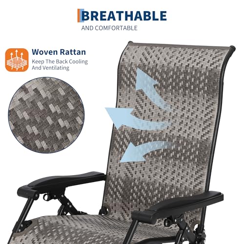 CuisinSmart 1 Pack Foldable Rattan Lounge Chairs, Patio Recliner Chair with Widened Armrest & Heavy Duty Wicker, Portable Patio Lounge Chair for Indoor, Poolside, Balcony, Backyard, Garden