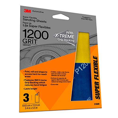 3M Super Flexible Sanding Sheets 31849, 1200 Grit, w/ X-Treme Grip Backing, 3