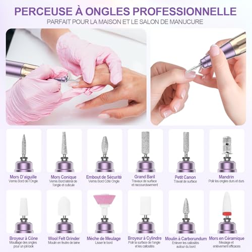 Set manucure pedicure pour salon ou maison avec ponceuse violette - 7