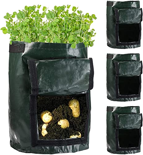 Bekith Paquete de 4 bolsas de cultivo de patatas de jardín de 10 galones con solapa y asas, bolsas para macetas para verduras, frutas y flores Cover