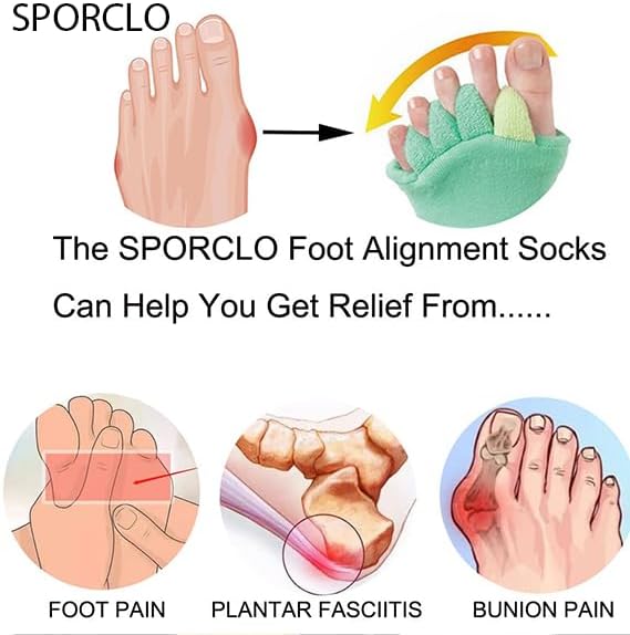 Miniatura 5 de SPORCLO Calcetines separadores de dedos, calcetines de alineación de pies, espaciadores de dedos de atención médica, corrector de juanetes,