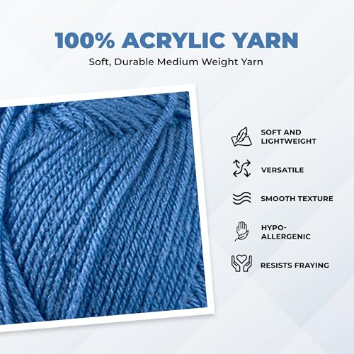 Image of Mary Maxim Maximum Value Acrylic Yarn for Crocheting and Knitting, Soft Worsted Weight Blue Yarn 4, Ideal for Blankets, Sweaters, Hats, and Scarves, 8 oz Skein (474 Yds), Medium Blue - 1 Skein