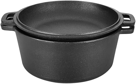 Amazon.com: Sartén de hierro fundido 2 en 1 antiadherente doble horno  holandés con tapa y asa de doble lazo para freír, cocinar, hornear y asar.  : Hogar y Cocina