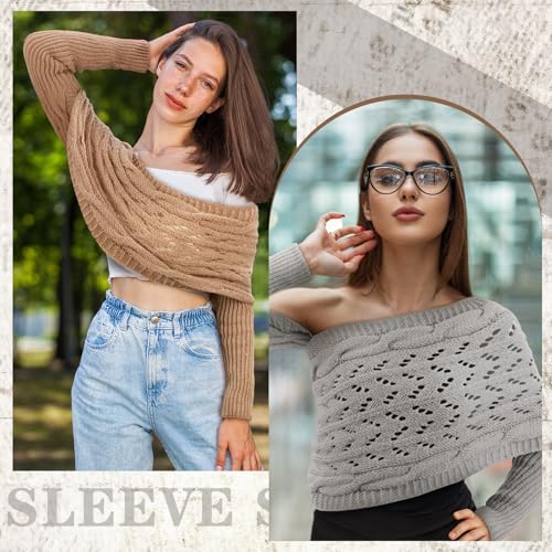 Image of Geyoga 2 Pcs Scarf with Sleeves for Women Knitted Wrap Sweater Scarf with Sleeves Shrugs for Women Wrap Shawl