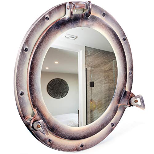 Antique Purple Rustic Patina Nautical Maritime Ship's Porthole Frame | Wall & Bathroom Sculpture Aluminum Porthole | Home Decor Ideas | Round Glass Hanging Porthole (Reflective Mirror, 30 Inches) - Image 4