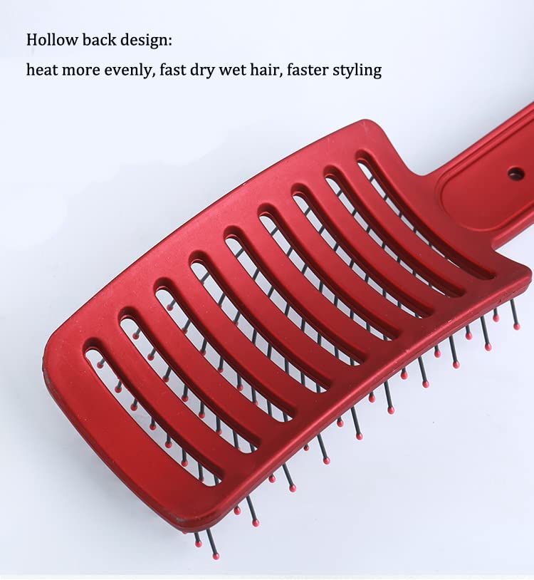 Miniatura 7 de Bling Styling Cepillo de pelo liso y desenredante para mujeres, niñas, hombres, peine Spareribs en forma de arco (rojo)