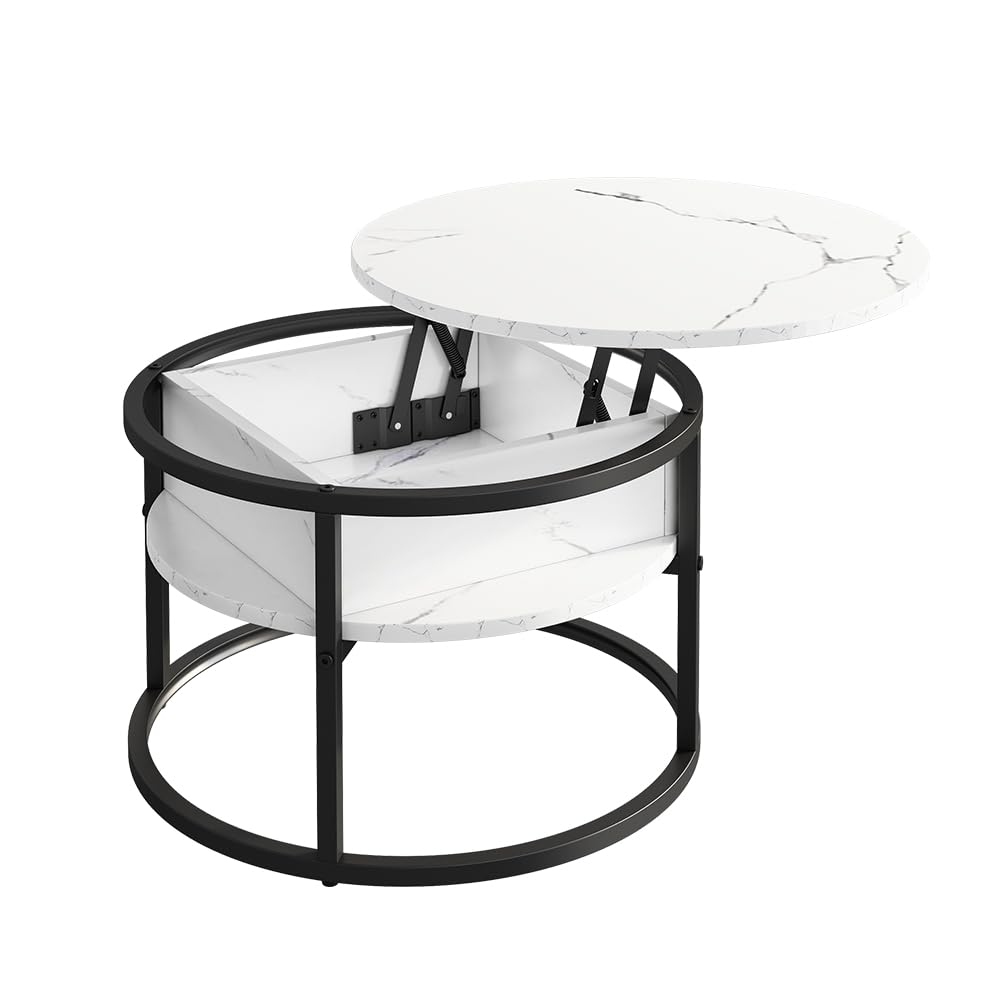 Vicco Mesa Baja Marlo, Mármol Blanco, 57 x 57 cm | con tablero abatible para un uso flexible en el área de estar