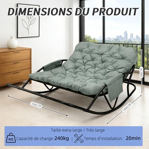 Fauteuil à bascule 2 places coussin 15 cm HomeMiYN