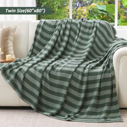 Image of EMME Cotton Muslin Blanket Couch 4-Layer Breathable Gauze Soft Lightweight Bed Blankets Adults Forest Green Throw XL (50 inch x 70 inch)