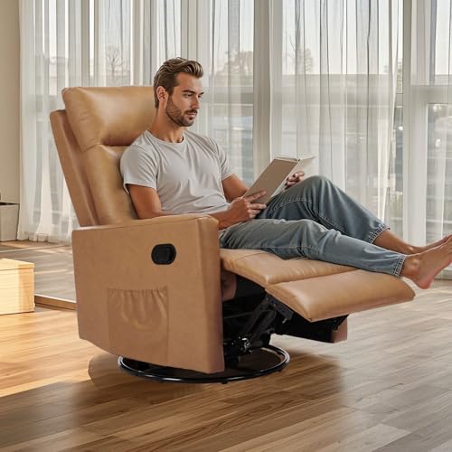 Sweetcrispy Recliner Chair, 360 Swivel Rocker Chair for Adults, Glider Rocker Recliners, Nursery Chairs for Living Room, High Back, Upholstered Deep Seat, Classical Brown
