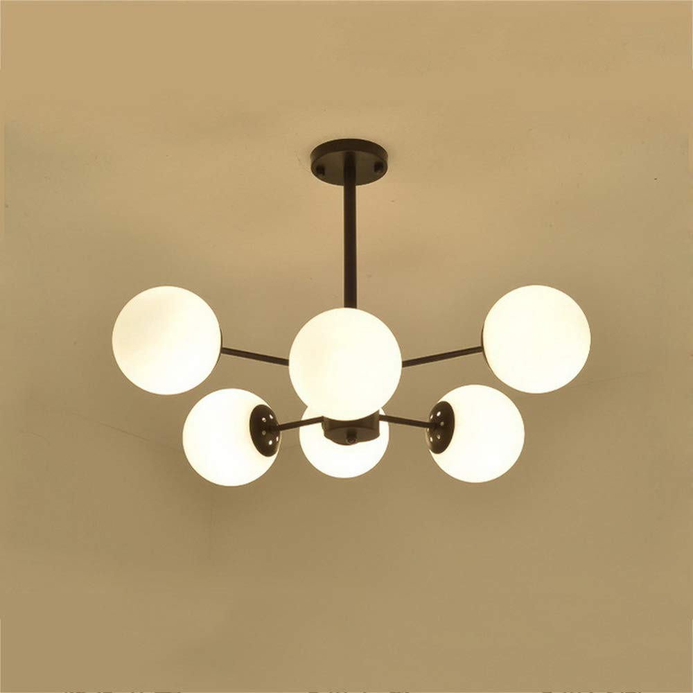 KXEcoLife Magic Bean Molecular Chandelier,LED Sputnik Pendant Light Postmodern Nordic Creative Hanging Lamp Living Room Bedroom Restaurant Lamp,Black+WarmLight-6Heads