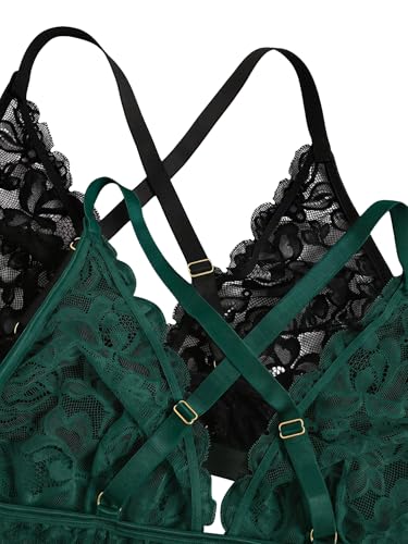 Image of MakeMeChic Women's Plus Size Lace Bralette Front Closure Bras Wireless Deep V Triangle Sexy Lace Bra