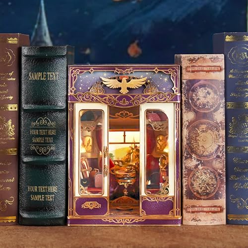 Image of Tonecheer DIY Book Nook Kit for Adults, Miniature Infinity Train Cabin Magical Vintage Carriage Model, Wooden 3D Puzzle Dollhouse Booknook Decorative Bookend Gifts (Magical Journey)