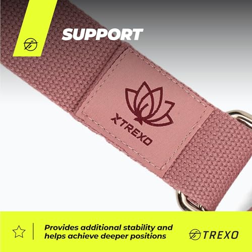 TREXO Rosa Yoga Gurt 183x3,8 cm D-förmige Schnalle Einfache Längeneinstellung für verschiedene Asanas Angepasst an unterschiedliche Vorlieben Ideales Yogagurt Zubehör für jeden