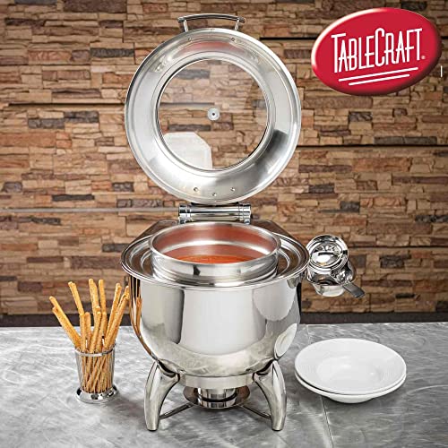 Tablecraft Stainless Steel Fuel Chafing Dish, for Soup, Stews and Chili, Quick View Window, Vented, Slow Closing Safety Lid, Round 11 Quart Server, Commercial Restaurant, Catering, Foodservice Use by Tablecraft - Used condition - Image 6