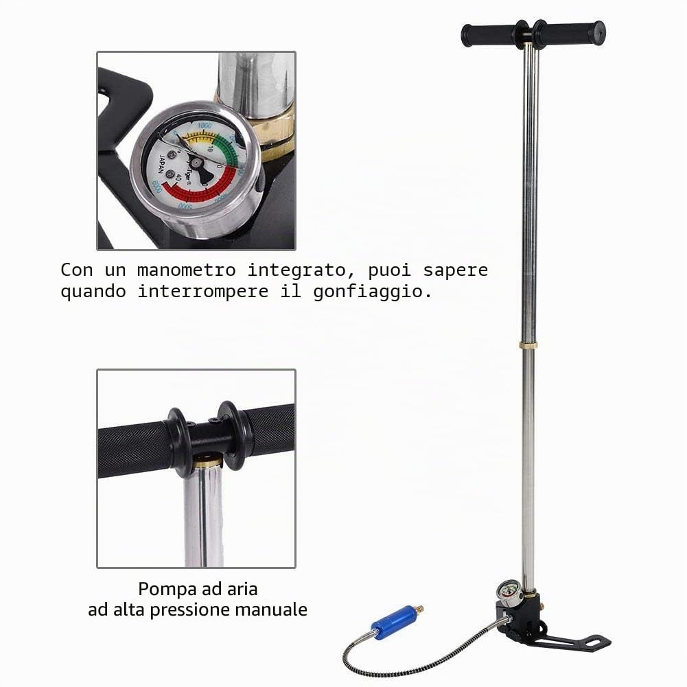 Pompa Manuale ad Alta Pressione, Pompa Portatile, Pompa ad Aria per Immersione con gonfiatore Manuale con manometro per Immersione bombola di Ossigeno