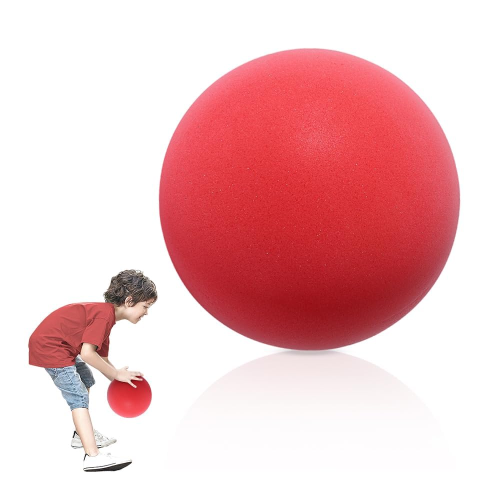Uncoated High Density Foam Ball, for Over 3 Years Old Kids Foam Sports Balls, Soft and Bouncy, Lightweight and Easy to Grasp Foam Silent Balls are Safe for Younger Children, 7-Inch (Red)