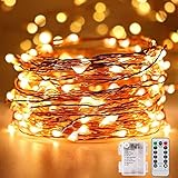 フェアリーライト 電池式 リモコン ライトチェーン led イルミネーションライト ガーランド 10m100球 8パターン 点滅 点灯 タイマー機能 防水 防塵仕様 屋外 室内 ガーデンライト 正月 クリスマス 飾り ストリングライト(ウォームホワイト, 1)