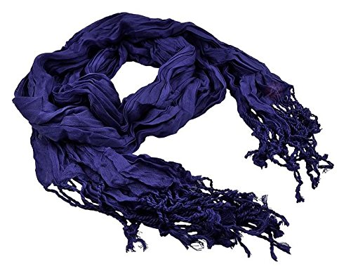 Belle Donne - Women's Crinkle Fashion Scarf Solid Color Polyester Scarves - Midnight Blue #TOP4
