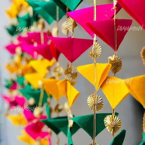 Image of Divyakosh Decorative Triangle 4.5 FT, Pack of 10 Hanging Gotta Tassel Felt Strings for Mehndi, Haldi, Wedding /Backdrops, Color Theme Party, Festivals Decoration