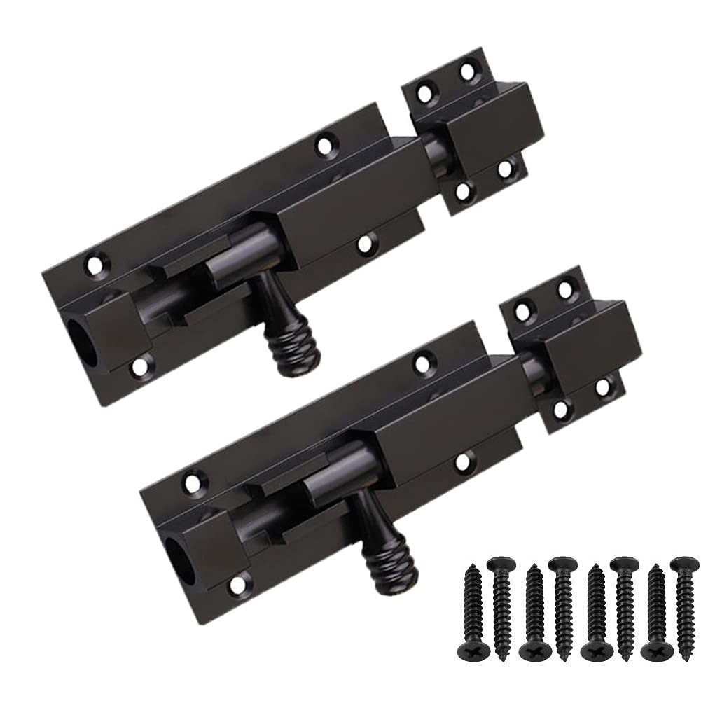 NVSFZGIYG Lock Latch,Sliding Bolt,Door Bolts,2Pcs Black, Stainless Steel Lock，Heavy Duty Shed Barrel With Screws For Home Yard