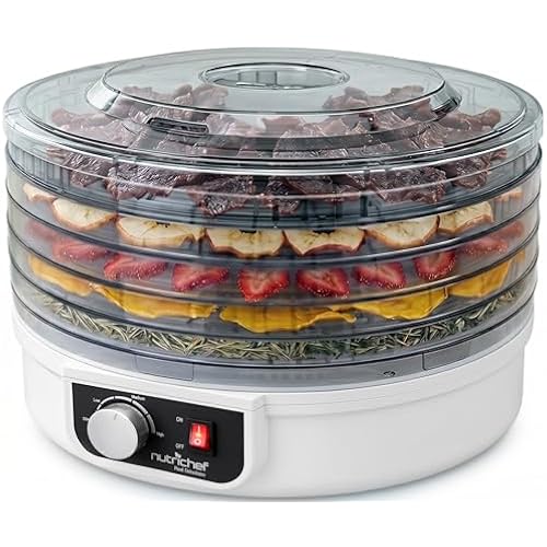 NutriChef Food Dehydrator Machine | Dehydrate Beef Jerky, Meats, Mushrooms, Fruits & Vegetables | Great For At Home Use | Uses High-Heat Circulation for Even Dehydration | 5 Easy to Clean Trays.