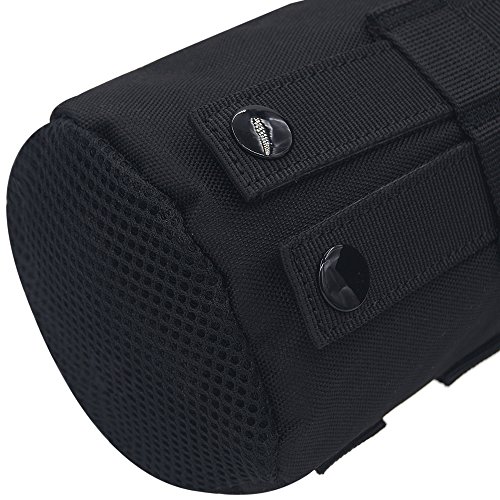 Cevinee Ultra-Light Tactical MOLLE Water Bottle Pouch, Drawstring Open Top & Mesh Bottom Travel Water Bottle Bag - Black