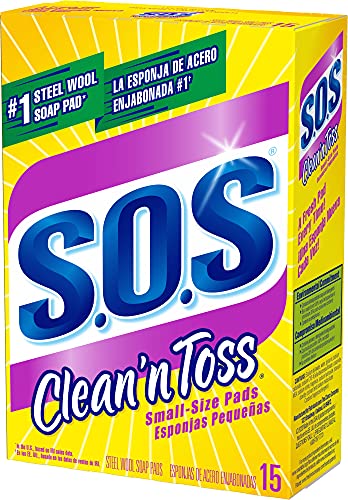S.o.s Clean N' Toss Steel Wool Soap Pads, Home Cleaning Pads, Reusable Soap Scrubbers, Grease Cleaner, Outdoor, Bathroom Or Kitchen Cleaning, Small Size Pads, 15 Count #TOP5
