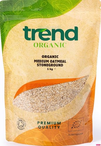 Trend Organic Medium Oatmeal Stoneground 1kg - Wholesome Fibre Boost for Culinary Excellence High in Protein Certified Organic Vegan GMO-Free No Additives No Preservatives