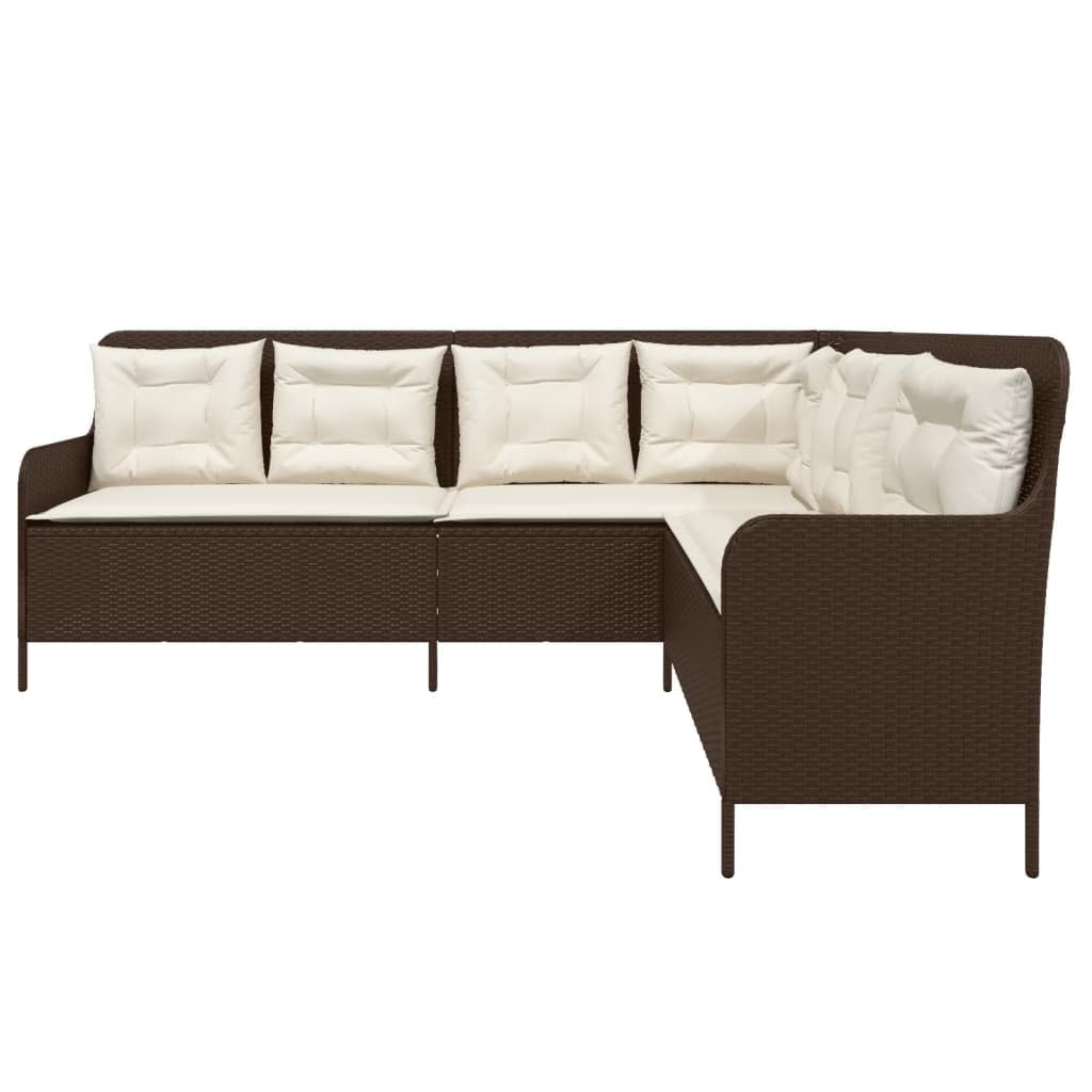 vidaXL Gartensofa in L-Form, Ecksofa mit Kissen, Sitzgruppe für Garten Terrasse Balkon, Gartenmöbel Sofagarnitur, Braun Poly Rattan