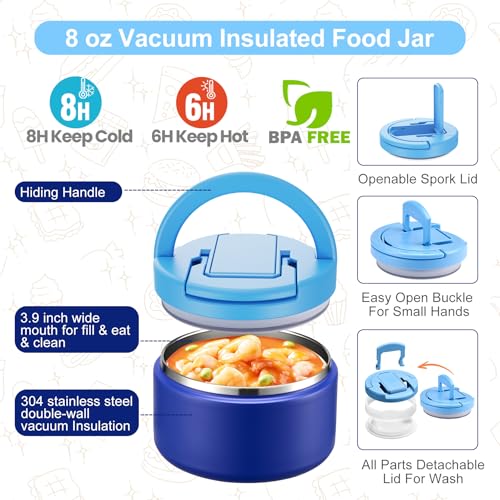 MAXSO Bento Lunch Box Set for Kids with 8 oz Soup Thermo, Leakproof Hot Food Container with 4 Compartments, Insulated Food Jar for Toddler Daycare Boys Girls School - Blue by MAXSO - Image 3