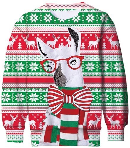 BFUSTYLE Kids Ugly Holiday Sweater Alpaca Sheep Geometry Reindeer Long Sleeve Christmas Sweatshirt Crewneck Xmas Red Green White Stripes Pullover Sweaters 10-12 Years Old