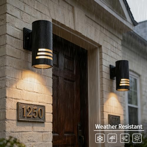Image of Cerdeco Aluminum Outdoor Wall Sconces,Cylinder Porch Light with 3 Slots and Frosted Glass,Modern Outdoor Wall Light Fixture,Black Finished[ ETL-Listed ]