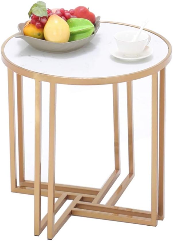 ZHIRONG Nordic Golden Wrought Iron Side Table Round Marble Telephone Table Corner Table Nightstand For Living Room Bedroom (Color : 40x50CM)